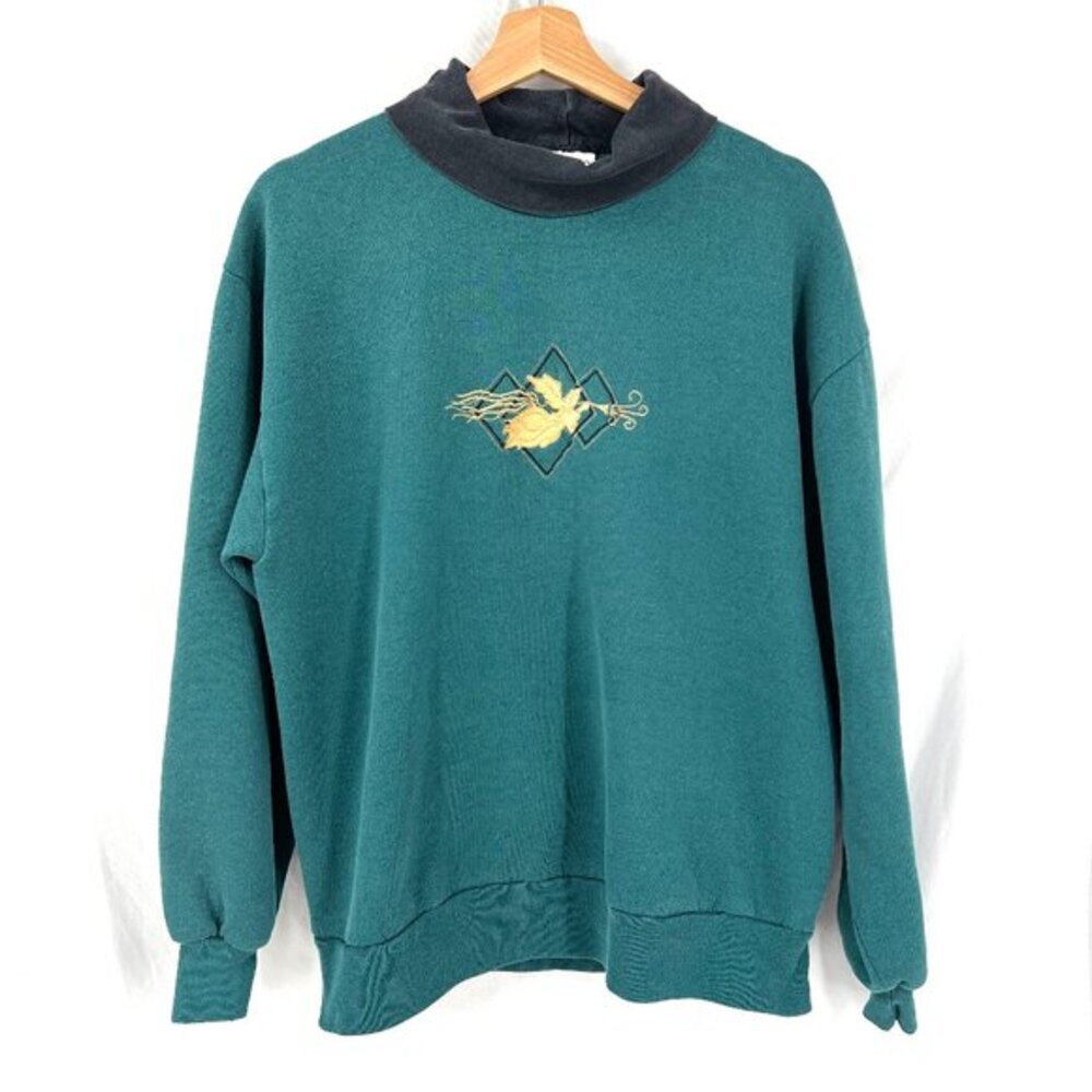 Vintage grandmacore layered turtleneck sweatshirt embroidered‎ angel top L XL